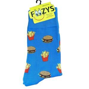 NWT Foozys Patterned Hamburgers And French Fries Blue Socks Men One Size